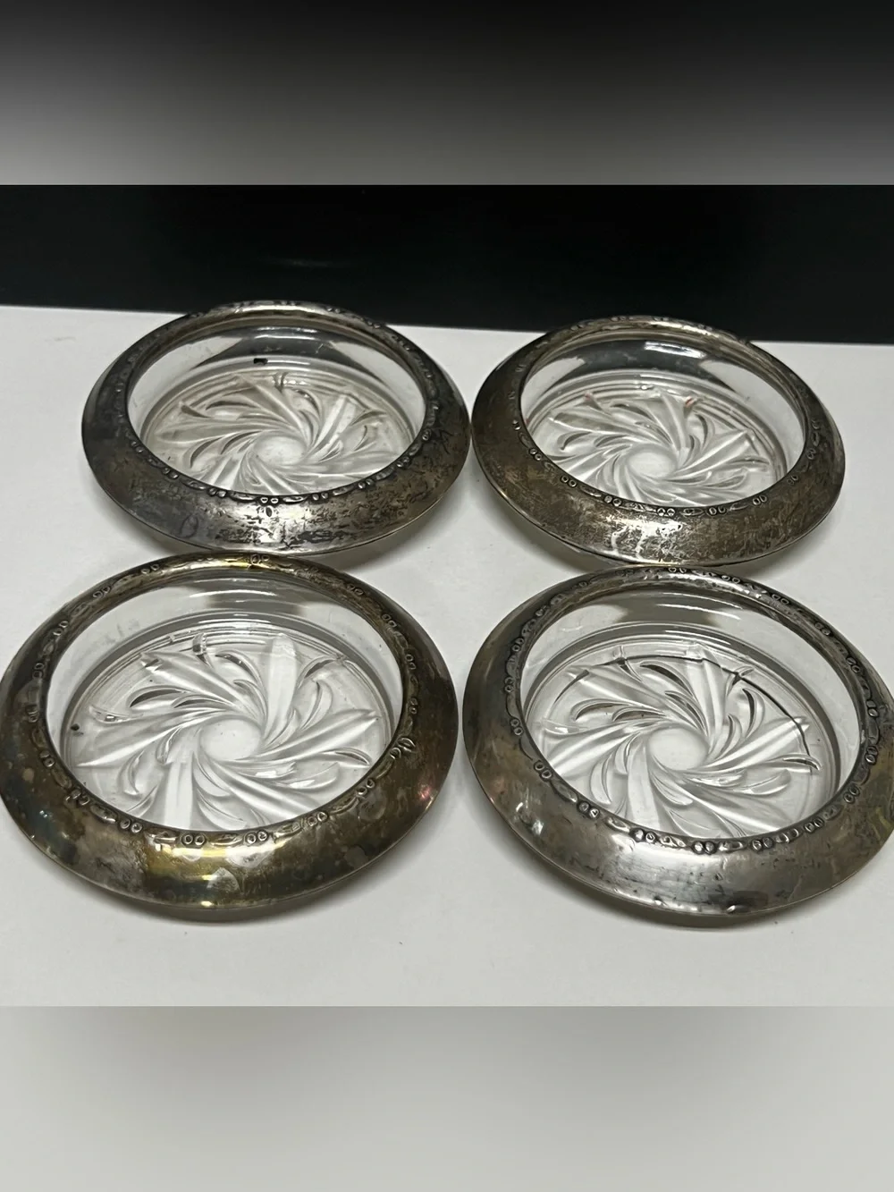 Vintage Set 4 Amston Sterling Silver Coasters